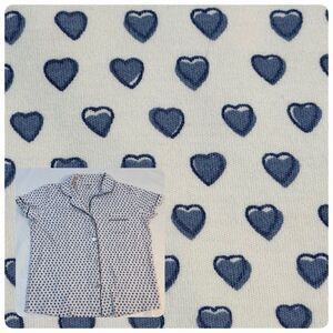 Roller Rabbit Pajama TOP ONLY sz M Blue Hearts READ